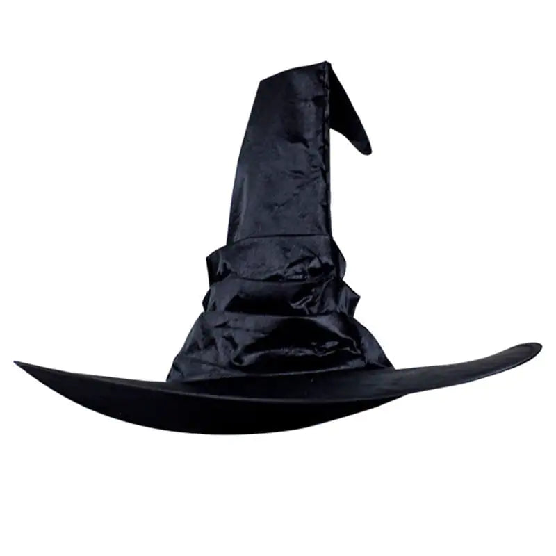 Curved Black Pleated Witch Hat for Halloween