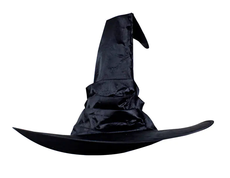 Curved Black Pleated Witch Hat for Halloween