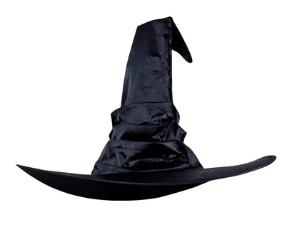 Curved Black Pleated Witch Hat for Halloween