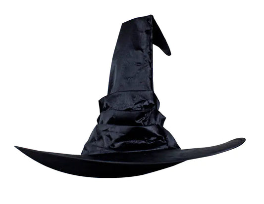 Curved Black Pleated Witch Hat for Halloween