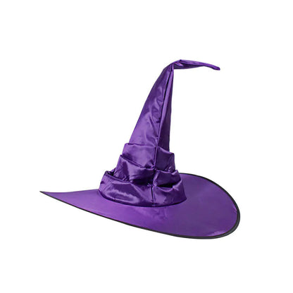 Curved Black Pleated Witch Hat for Halloween